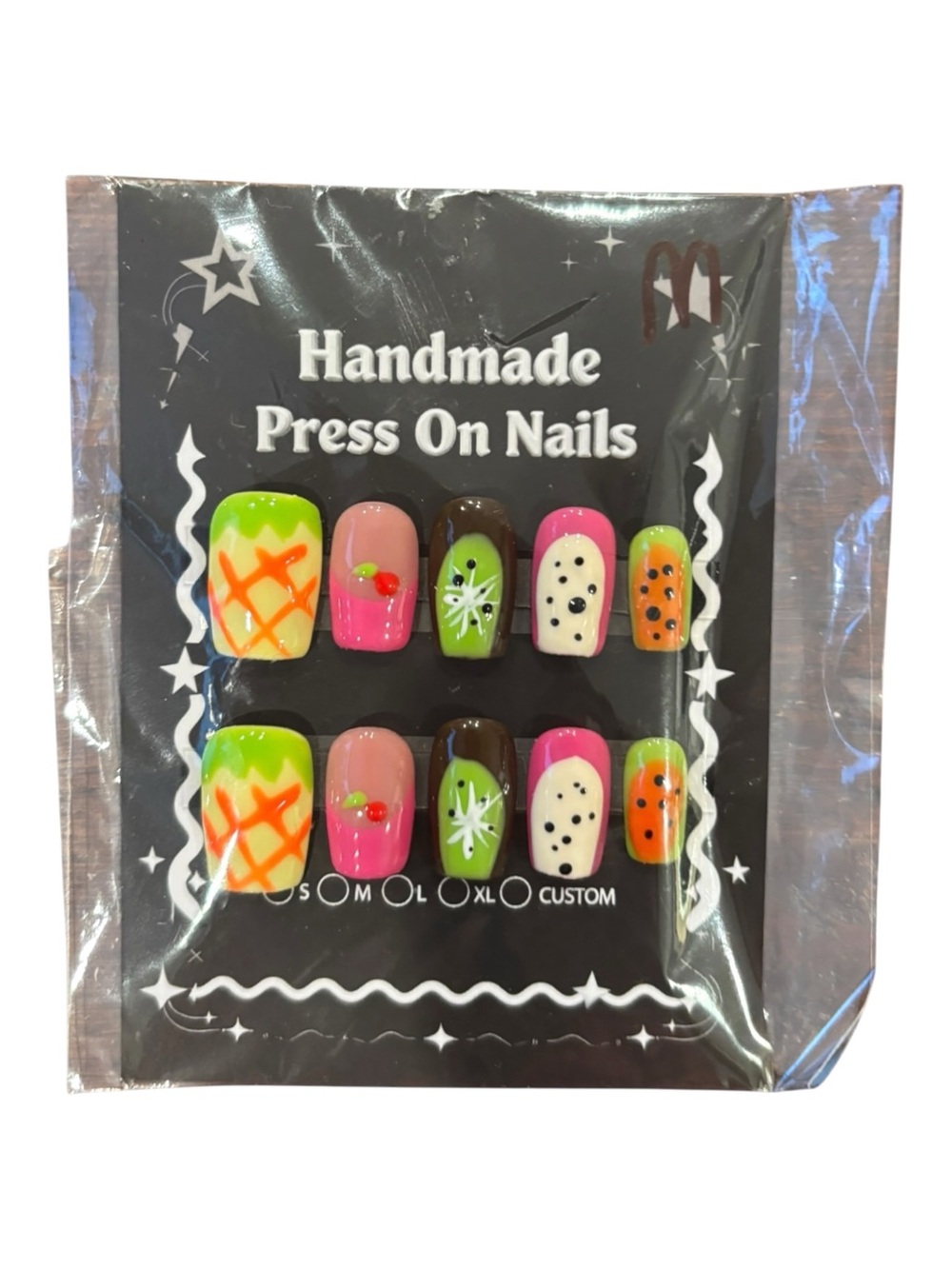 Handmade Tropical Fruit Press On Nails Medium Square Hand Painted Summer Nails - Picture 3 of 3